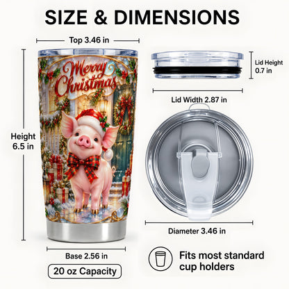 #pl[20oz|Steel] Christmas Pig Tumbler 20oz, Holiday Tumbler, Stainless Steel Travel Cup