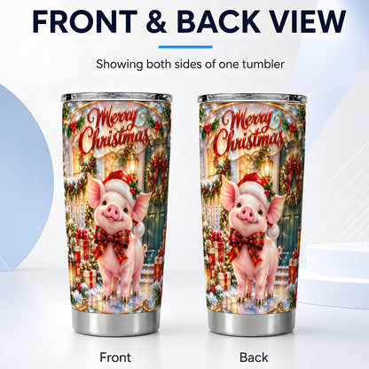 #pl[20oz|Steel] Christmas Pig Tumbler 20oz, Holiday Tumbler, Stainless Steel Travel Cup