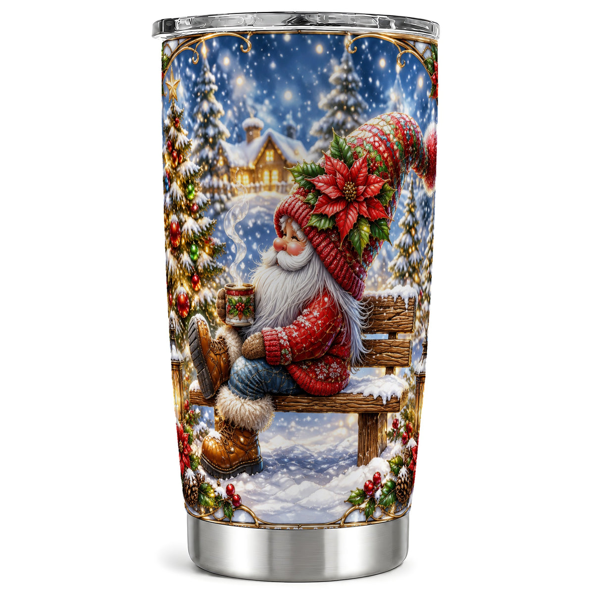 #pl[20oz|Steel] Festive Santa Tumbler 20oz, Winter Tumbler, Stainless Steel Travel Cup