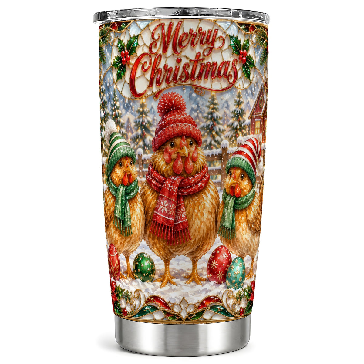 #pl[20oz|Steel] Merry Christmas Chicken Tumbler 20oz, Hen Tumbler, Steel Travel Cup