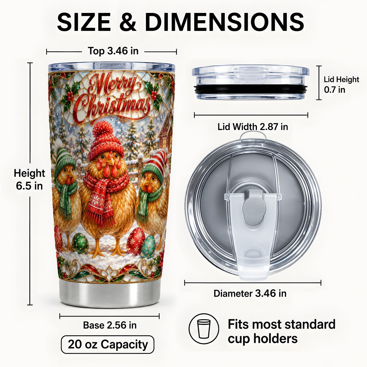 #pl[20oz|Steel] Merry Christmas Chicken Tumbler 20oz, Hen Tumbler, Steel Travel Cup
