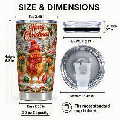 #pl[20oz|Steel] Merry Christmas Chicken Tumbler 20oz, Hen Tumbler, Steel Travel Cup