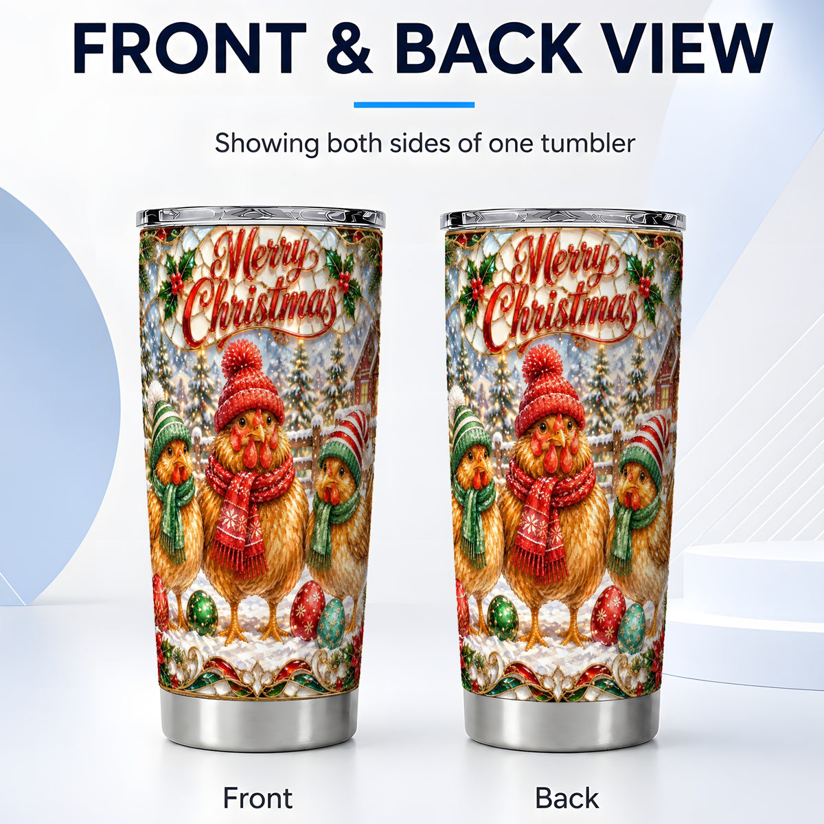 #pl[20oz|Steel] Merry Christmas Chicken Tumbler 20oz, Hen Tumbler, Steel Travel Cup