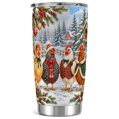 #pl[20oz|Steel] Vintage Christmas Chicken Tumbler 20oz, Hen Tumbler, Steel Travel Cup