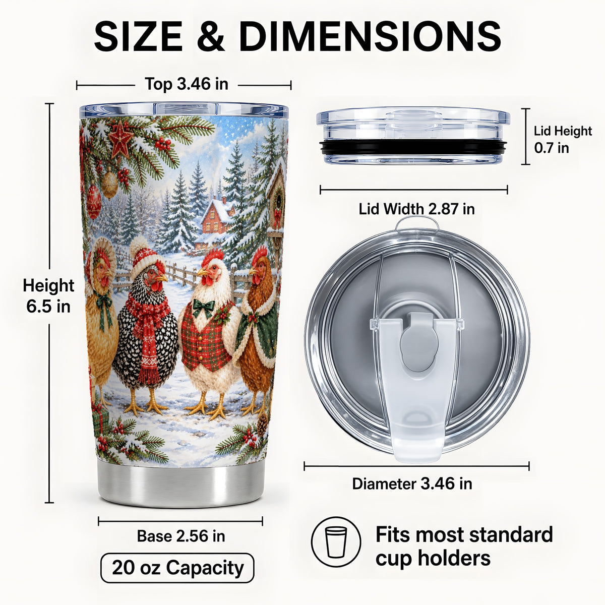 #pl[20oz|Steel] Vintage Christmas Chicken Tumbler 20oz, Hen Tumbler, Steel Travel Cup