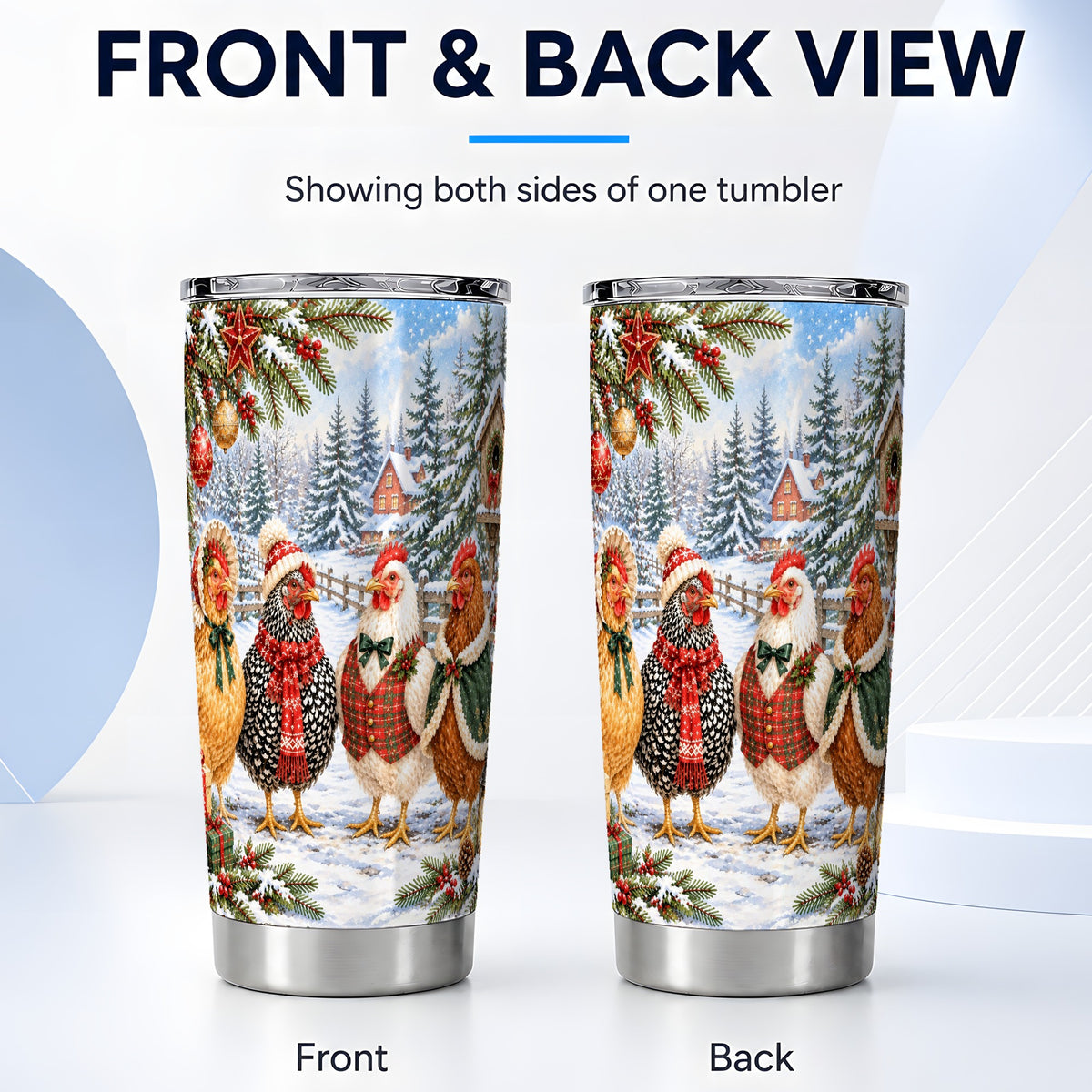 #pl[20oz|Steel] Vintage Christmas Chicken Tumbler 20oz, Hen Tumbler, Steel Travel Cup