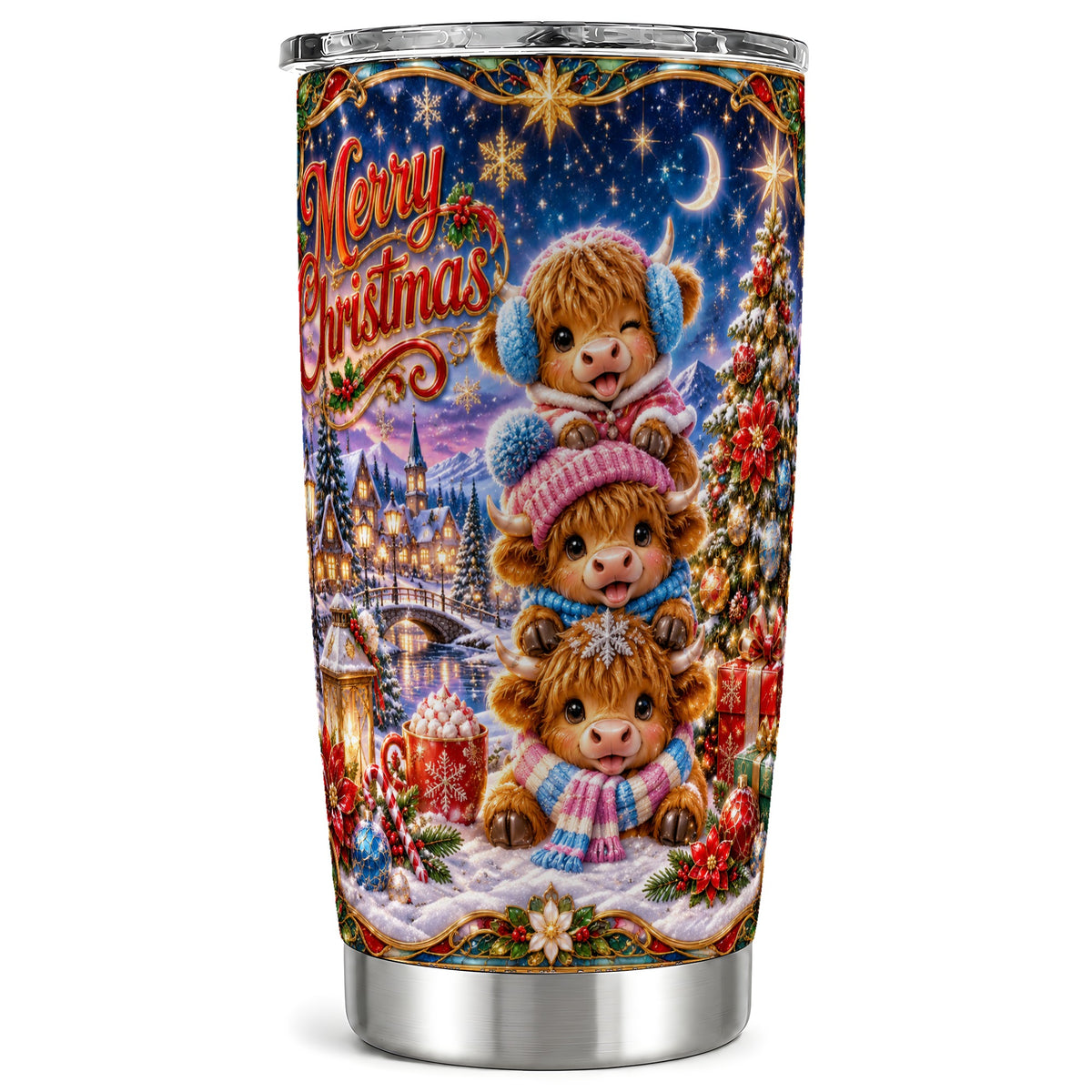 #pl[20oz|Steel] Highland Cow Tumbler 20oz, Christmas Tumbler, Stainless Steel Travel Cup