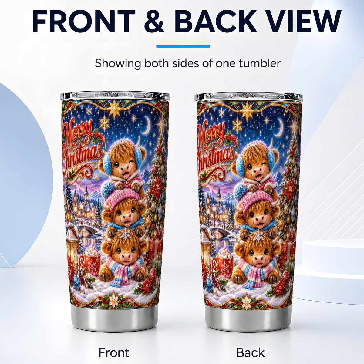 #pl[20oz|Steel] Highland Cow Tumbler 20oz, Christmas Tumbler, Stainless Steel Travel Cup