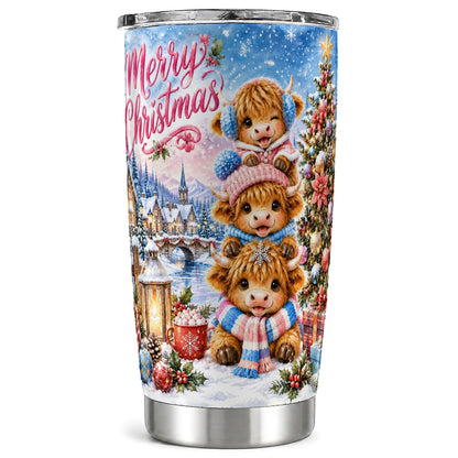#pl[20oz|Steel] Christmas Cow Tumbler 20oz, Watercolor Tumbler, Stainless Steel Travel Cup