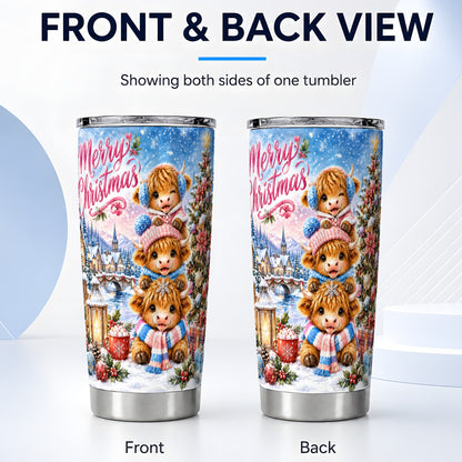 #pl[20oz|Steel] Christmas Cow Tumbler 20oz, Watercolor Tumbler, Stainless Steel Travel Cup
