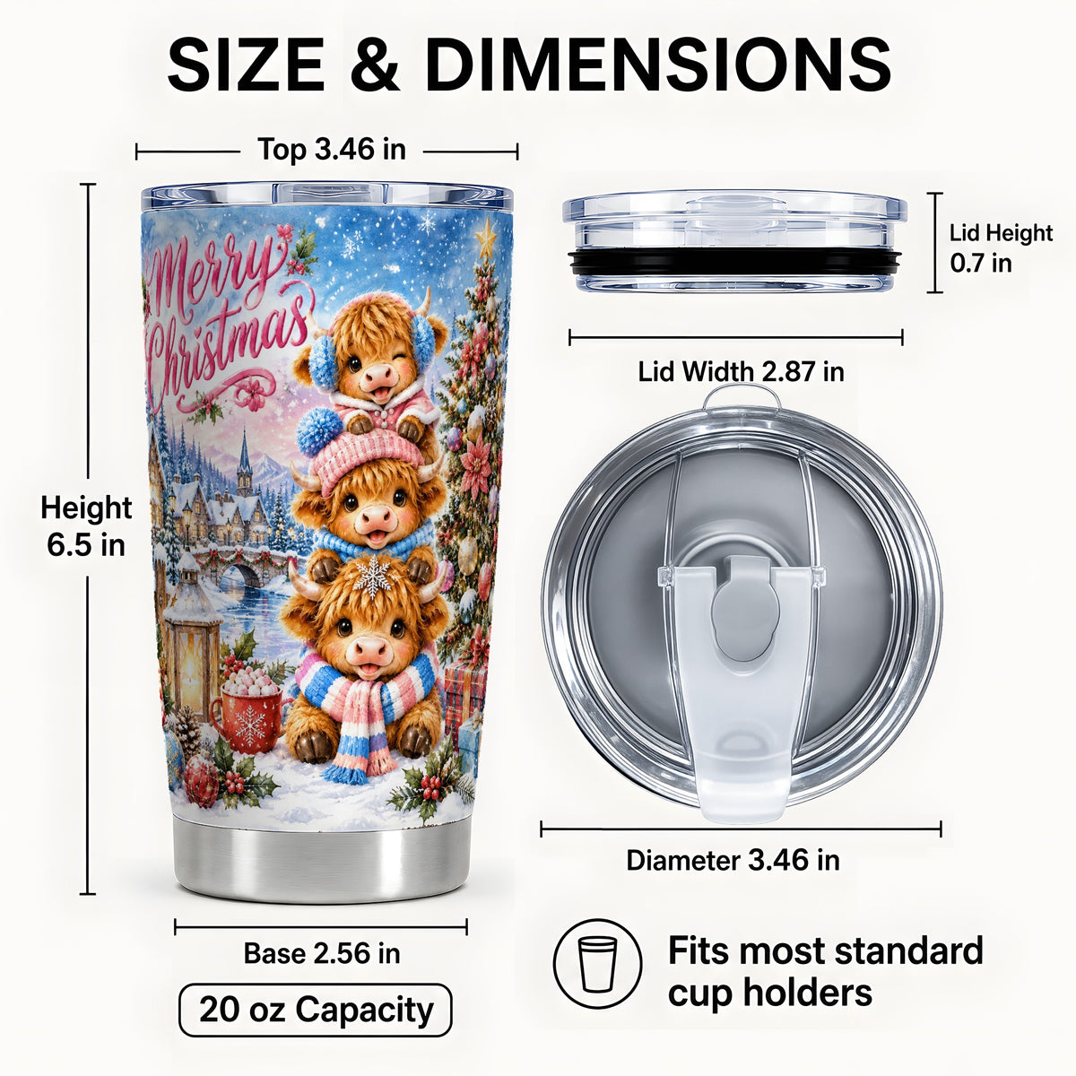 #pl[20oz|Steel] Christmas Cow Tumbler 20oz, Watercolor Tumbler, Stainless Steel Travel Cup