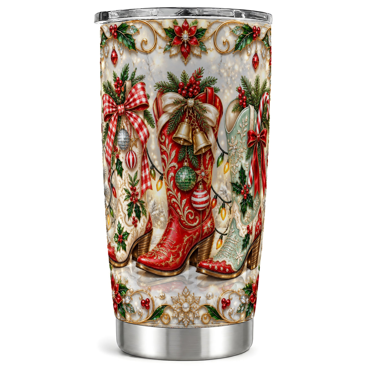 #pl[20oz|Steel] Cowboy Boots Tumbler 20oz, Christmas Tumbler, Stainless Steel Travel Cup