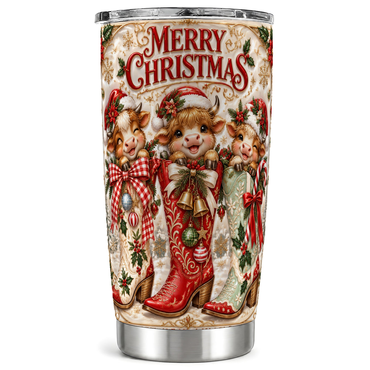 #pl[20oz|Steel] Christmas Cow Tumbler 20oz, Western Tumbler, Stainless Steel Travel Cup