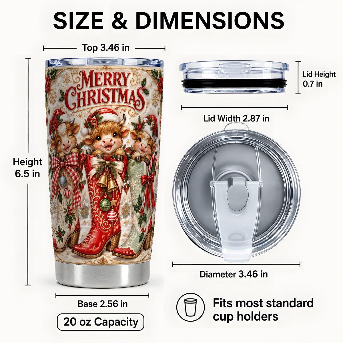 #pl[20oz|Steel] Christmas Cow Tumbler 20oz, Western Tumbler, Stainless Steel Travel Cup