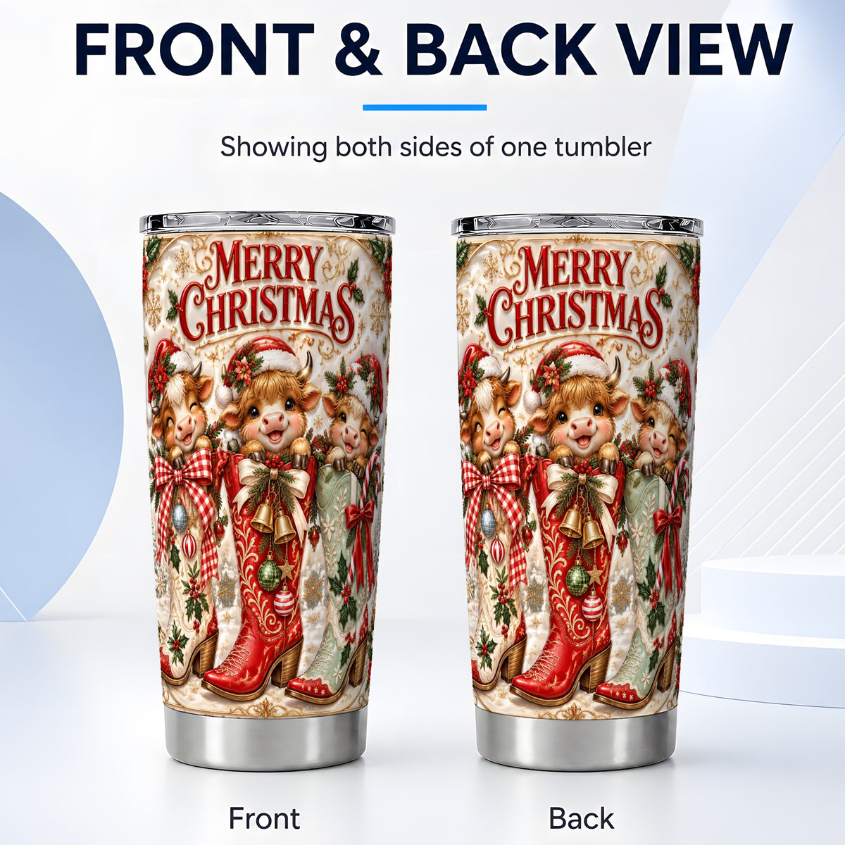 #pl[20oz|Steel] Christmas Cow Tumbler 20oz, Western Tumbler, Stainless Steel Travel Cup