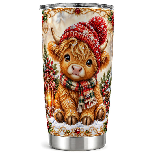 #pl[20oz|Steel] Christmas Highland Cow Tumbler 20oz, Winter Cow Stainless Steel Travel Cup