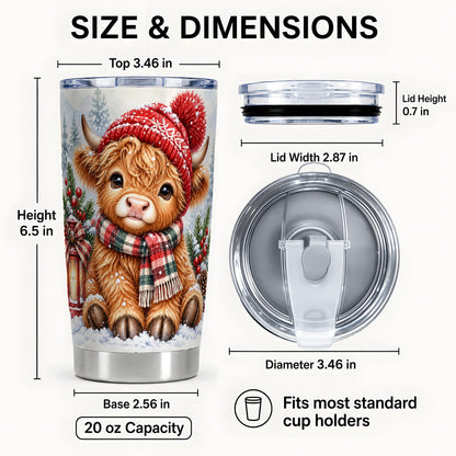 #pl[20oz|Steel] Watercolor Highland Cow Tumbler 20oz, Winter Stainless Steel Travel Cup