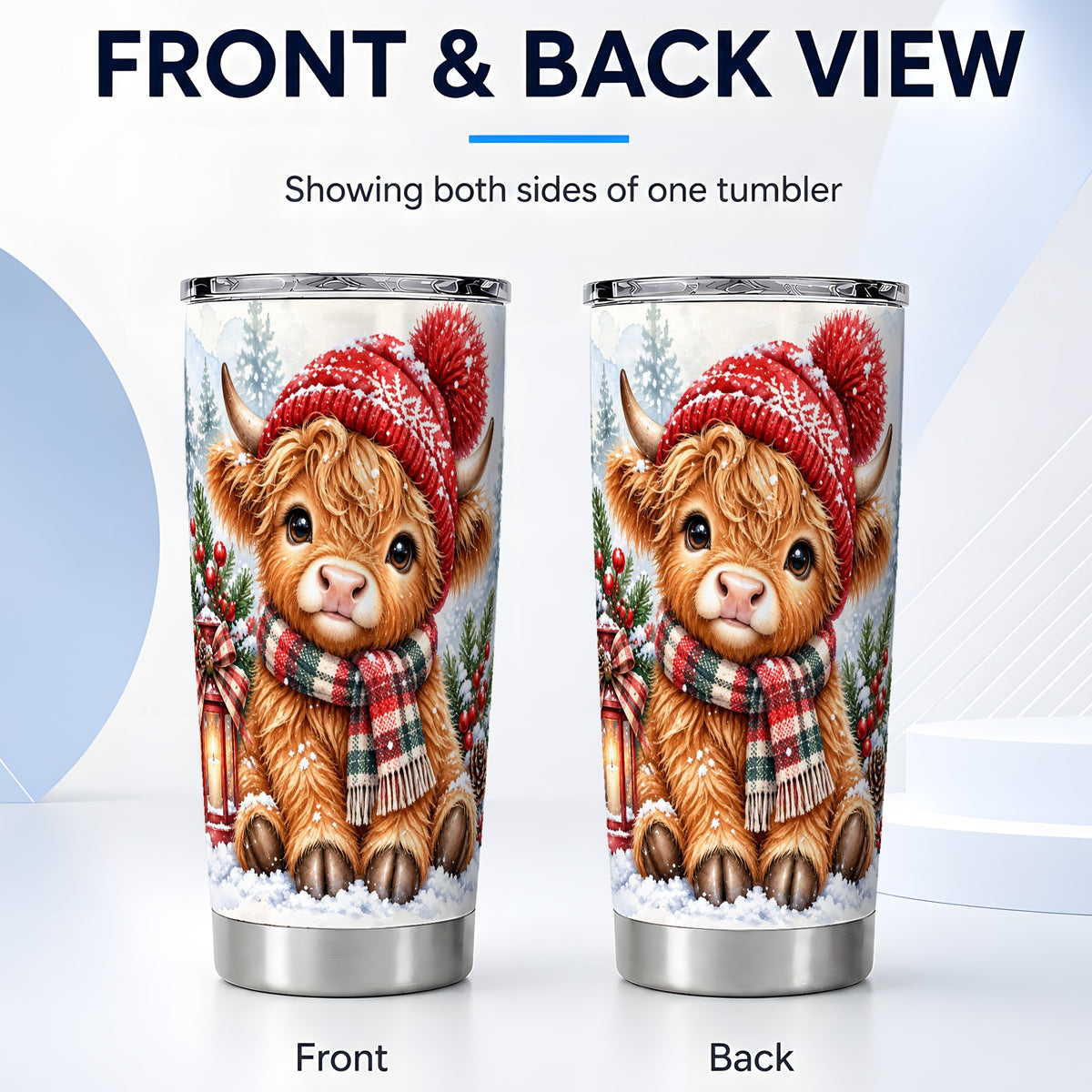 #pl[20oz|Steel] Watercolor Highland Cow Tumbler 20oz, Winter Stainless Steel Travel Cup