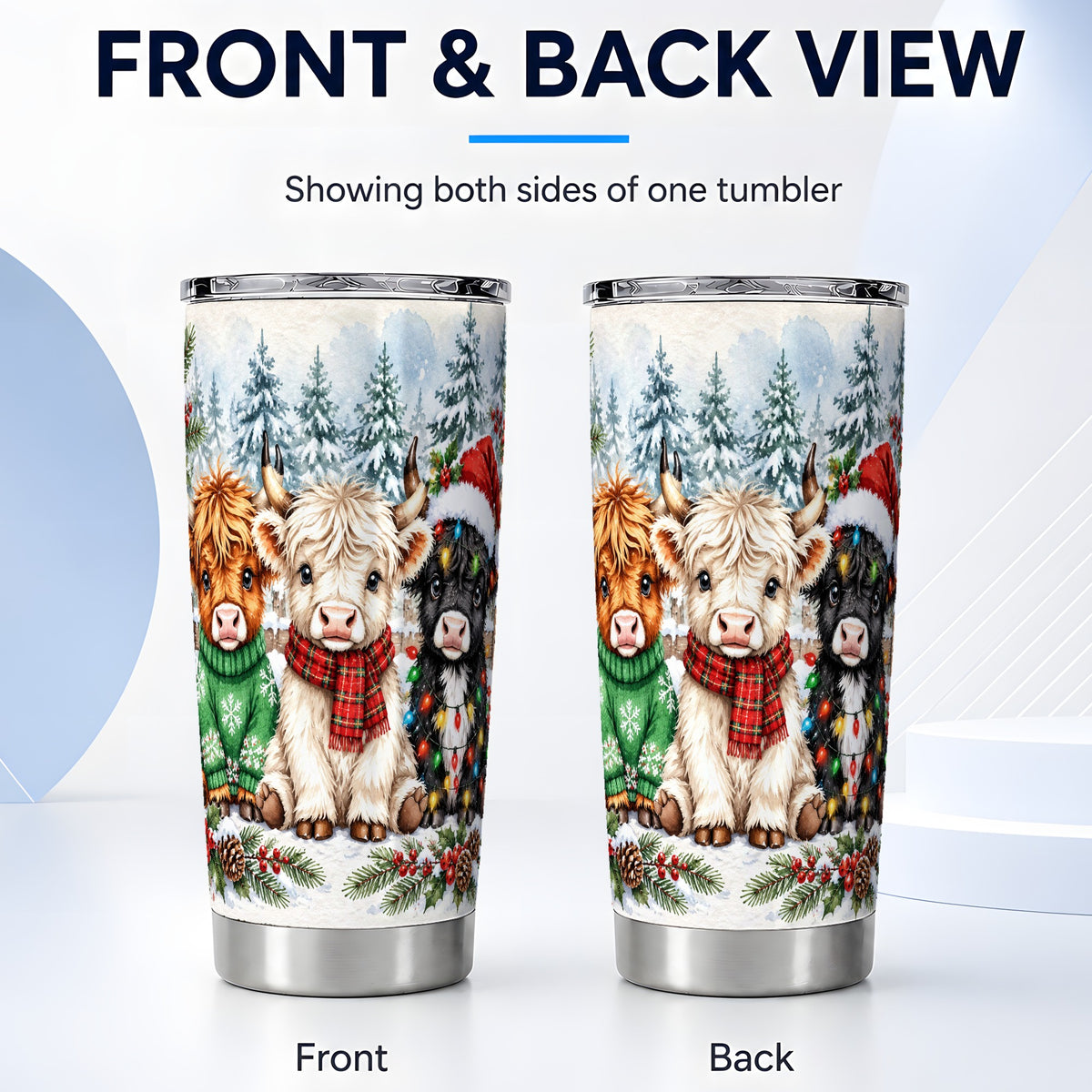 #pl[20oz|Steel] Christmas Highland Cattle Tumbler 20oz, Winter Stainless Steel Travel Cup