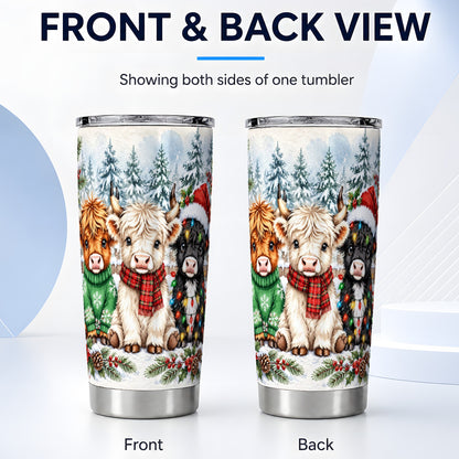 #pl[20oz|Steel] Christmas Highland Cattle Tumbler 20oz, Winter Stainless Steel Travel Cup