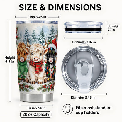 #pl[20oz|Steel] Christmas Highland Cattle Tumbler 20oz, Winter Stainless Steel Travel Cup