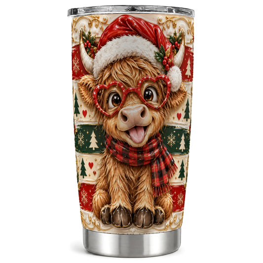 #pl[20oz|Steel] Funny Highland Cow Tumbler 20oz, Christmas Stainless Steel Travel Cup