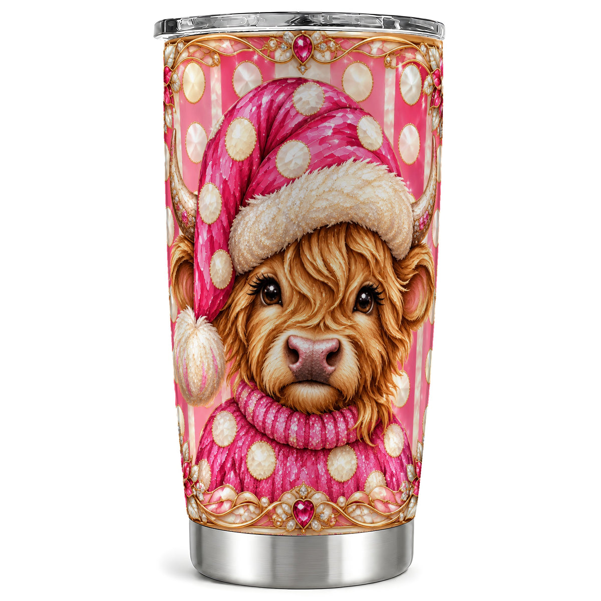 #pl[20oz|Steel] Pink Cow Tumbler 20oz, Christmas Tumbler, Stainless Steel Travel Cup