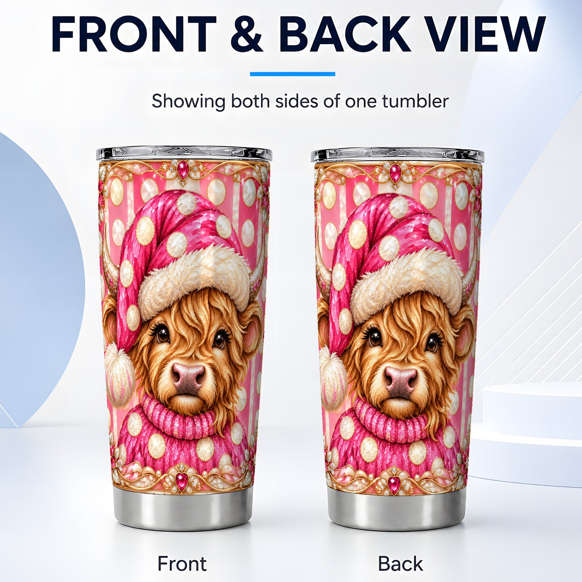 #pl[20oz|Steel] Pink Cow Tumbler 20oz, Christmas Tumbler, Stainless Steel Travel Cup