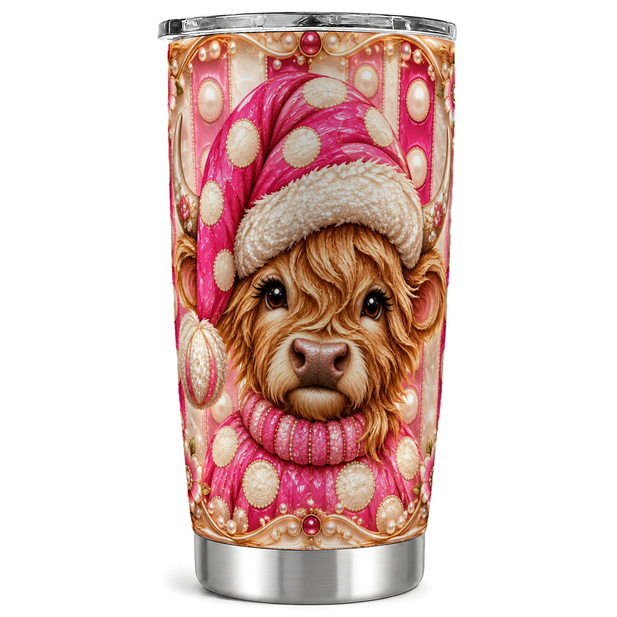 #pl[20oz|Steel] Pink Cow Tumbler 20oz, Christmas Tumbler, Stainless Steel Travel Cup