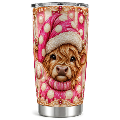#pl[20oz|Steel] Pink Cow Tumbler 20oz, Christmas Tumbler, Stainless Steel Travel Cup