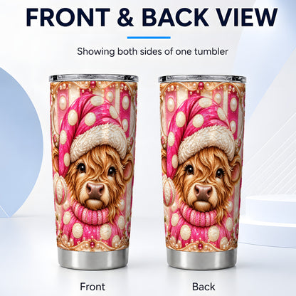 #pl[20oz|Steel] Pink Cow Tumbler 20oz, Christmas Tumbler, Stainless Steel Travel Cup