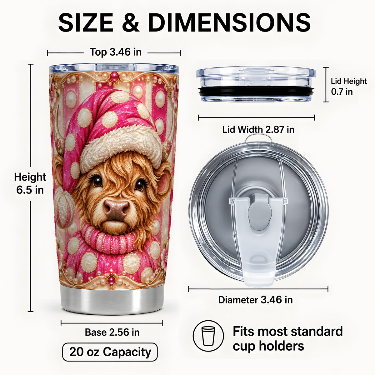 #pl[20oz|Steel] Pink Cow Tumbler 20oz, Christmas Tumbler, Stainless Steel Travel Cup