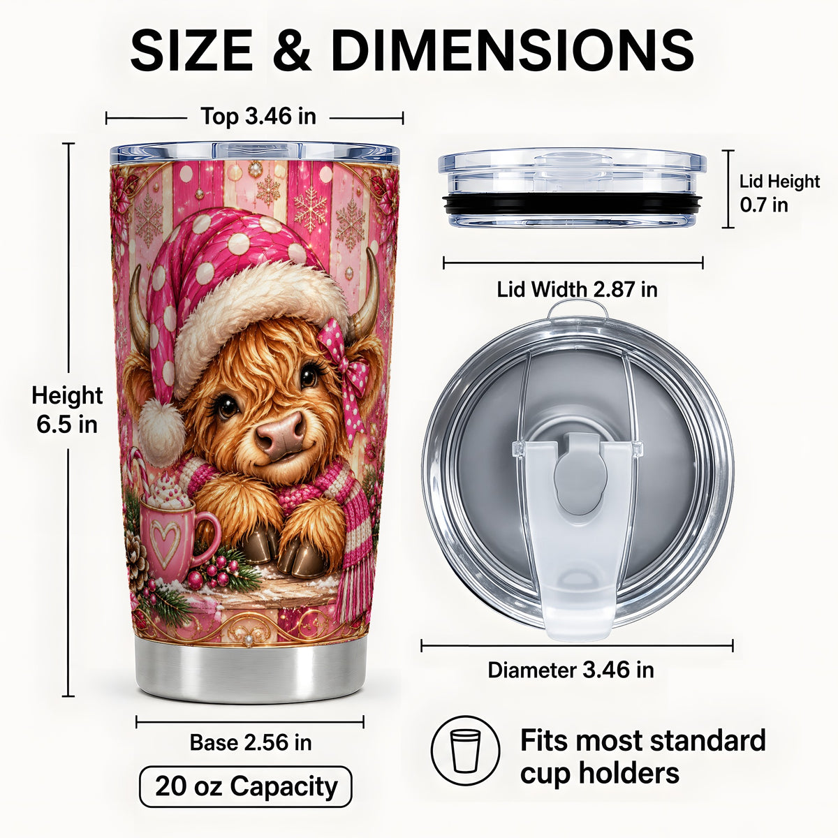 #pl[20oz|Steel] Pink Cow Tumbler 20oz, Christmas Tumbler, Stainless Steel Travel Cup