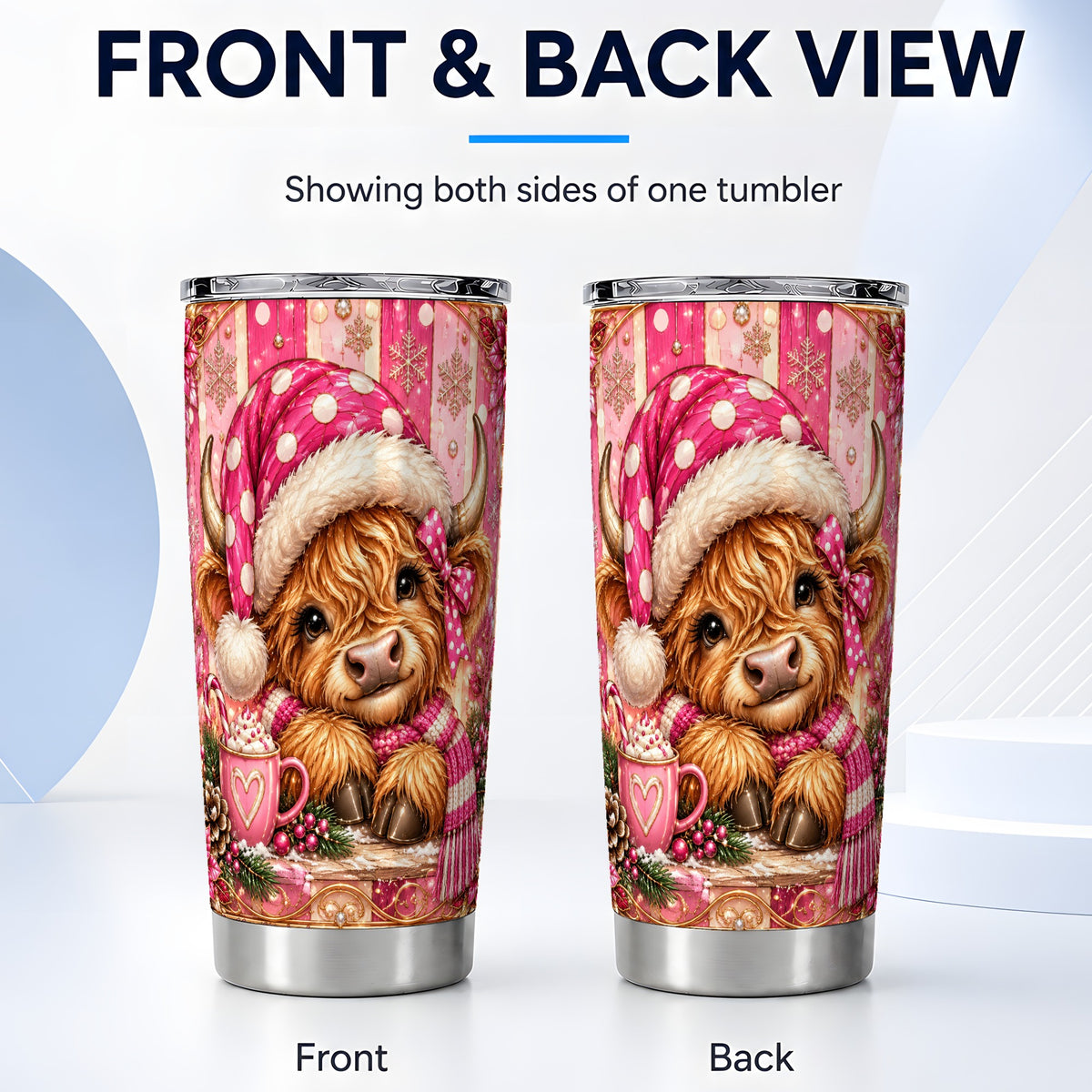 #pl[20oz|Steel] Pink Cow Tumbler 20oz, Christmas Tumbler, Stainless Steel Travel Cup