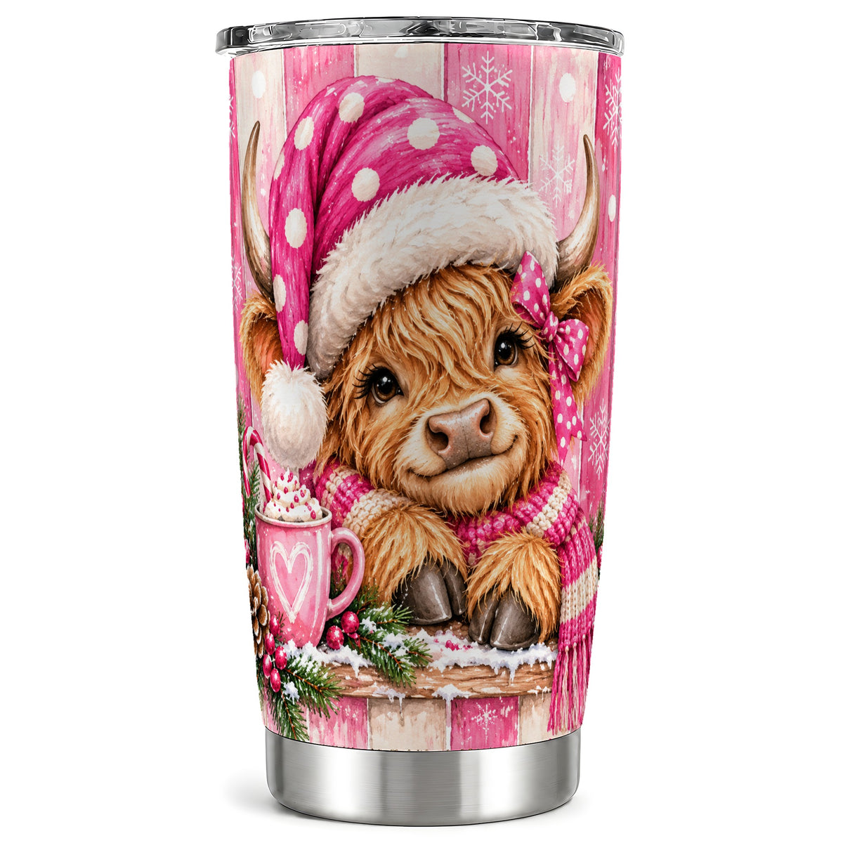 #pl[20oz|Steel] Highland Cow Tumbler 20oz, Watercolor Christmas Tumbler, Steel Travel Cup