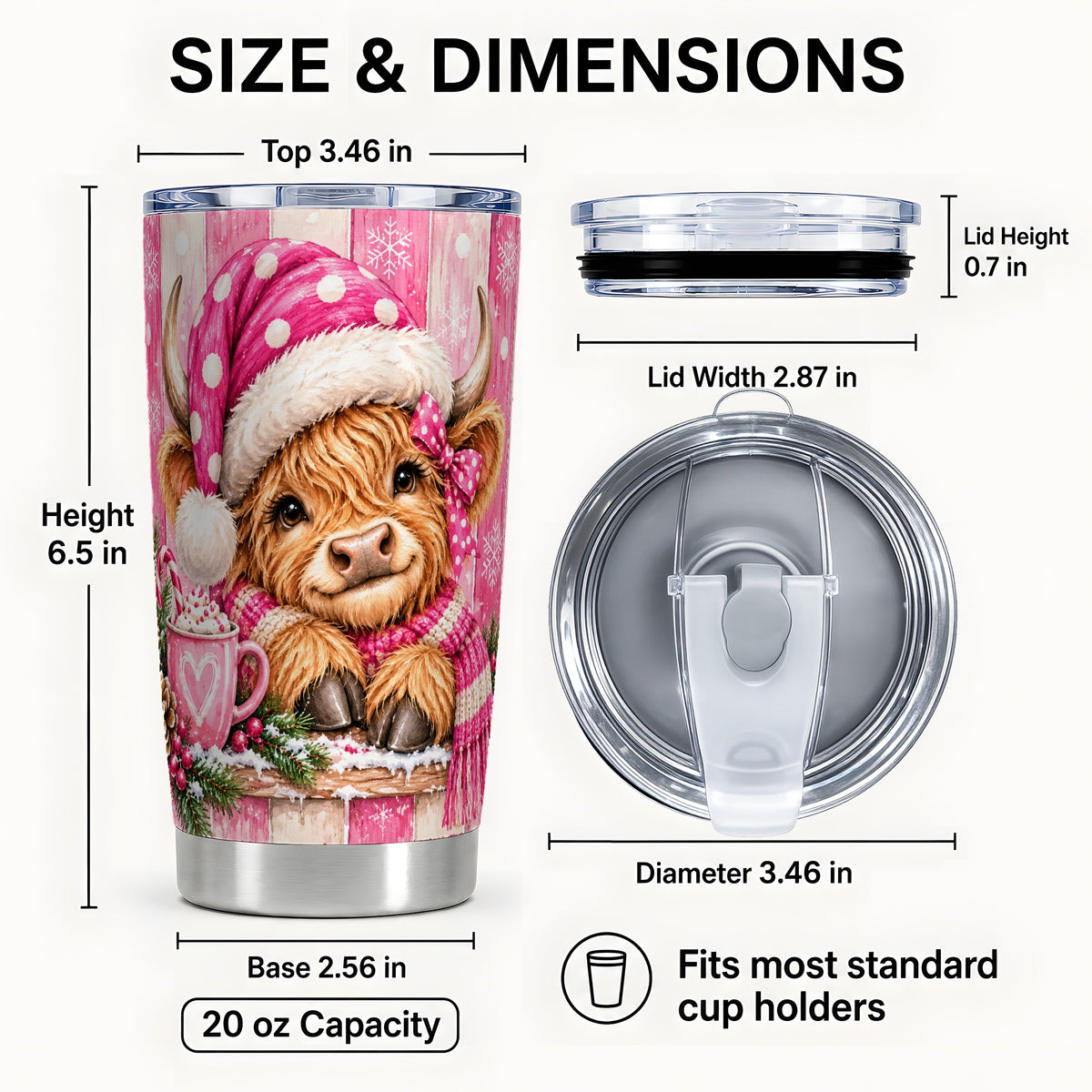 #pl[20oz|Steel] Highland Cow Tumbler 20oz, Watercolor Christmas Tumbler, Steel Travel Cup