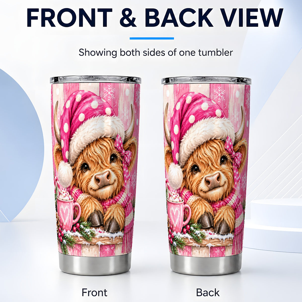 #pl[20oz|Steel] Highland Cow Tumbler 20oz, Watercolor Christmas Tumbler, Steel Travel Cup