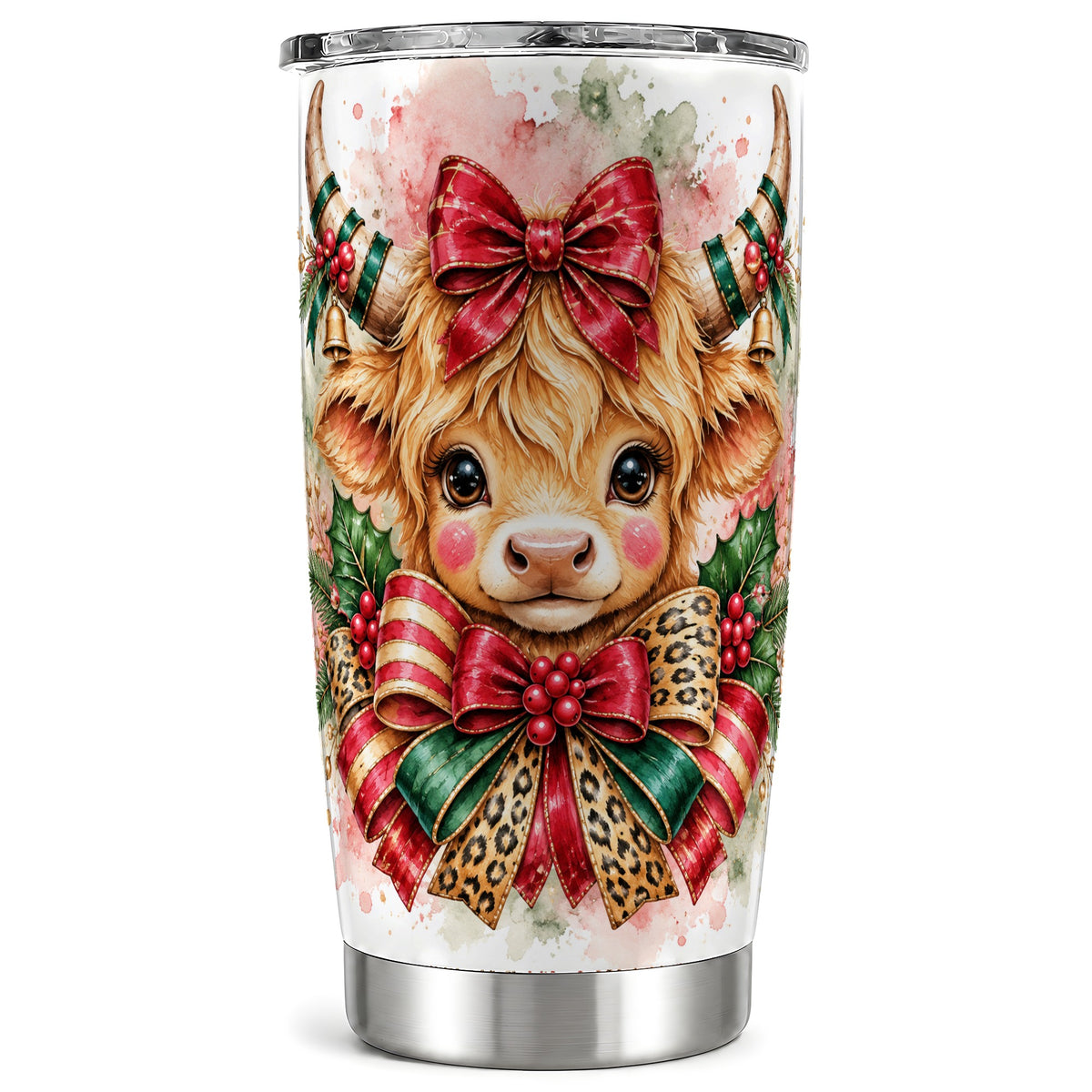 #pl[20oz|Steel] Holiday Cow Tumbler 20oz, Highland Cow Tumbler, Stainless Steel Travel Cup
