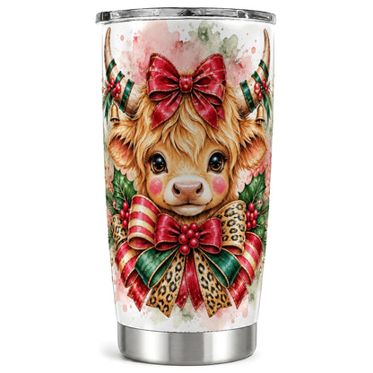 #pl[20oz|Steel] Holiday Cow Tumbler 20oz, Highland Cow Tumbler, Stainless Steel Travel Cup
