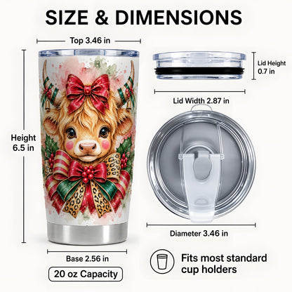 #pl[20oz|Steel] Holiday Cow Tumbler 20oz, Highland Cow Tumbler, Stainless Steel Travel Cup