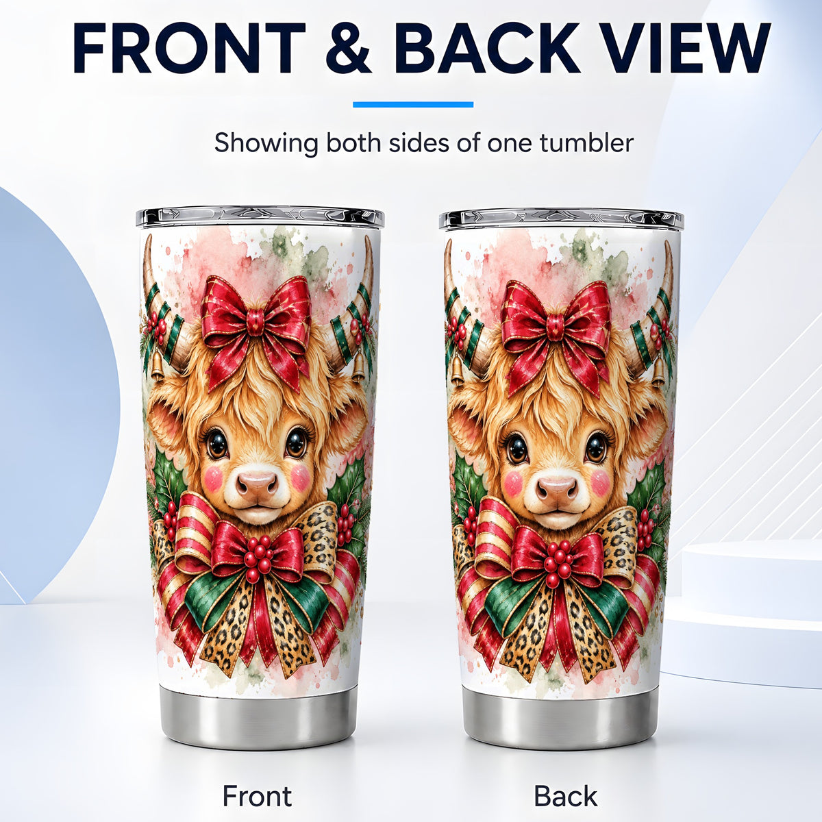 #pl[20oz|Steel] Holiday Cow Tumbler 20oz, Highland Cow Tumbler, Stainless Steel Travel Cup