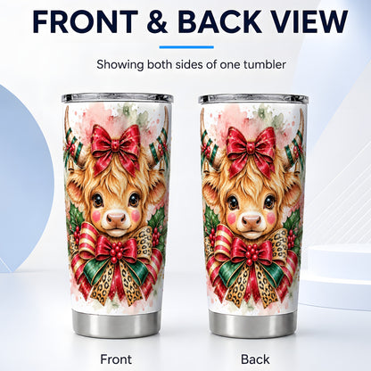 #pl[20oz|Steel] Holiday Cow Tumbler 20oz, Highland Cow Tumbler, Stainless Steel Travel Cup