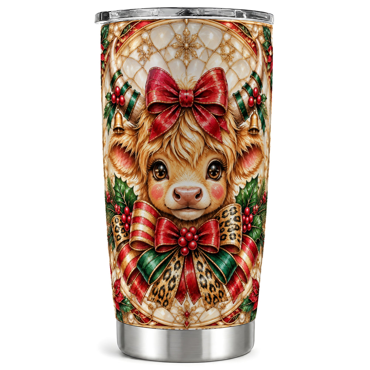 #pl[20oz|Steel] Ornate Cow Tumbler 20oz, Christmas Cow Tumbler, Stainless Steel Travel Cup