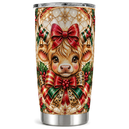 #pl[20oz|Steel] Ornate Cow Tumbler 20oz, Christmas Cow Tumbler, Stainless Steel Travel Cup