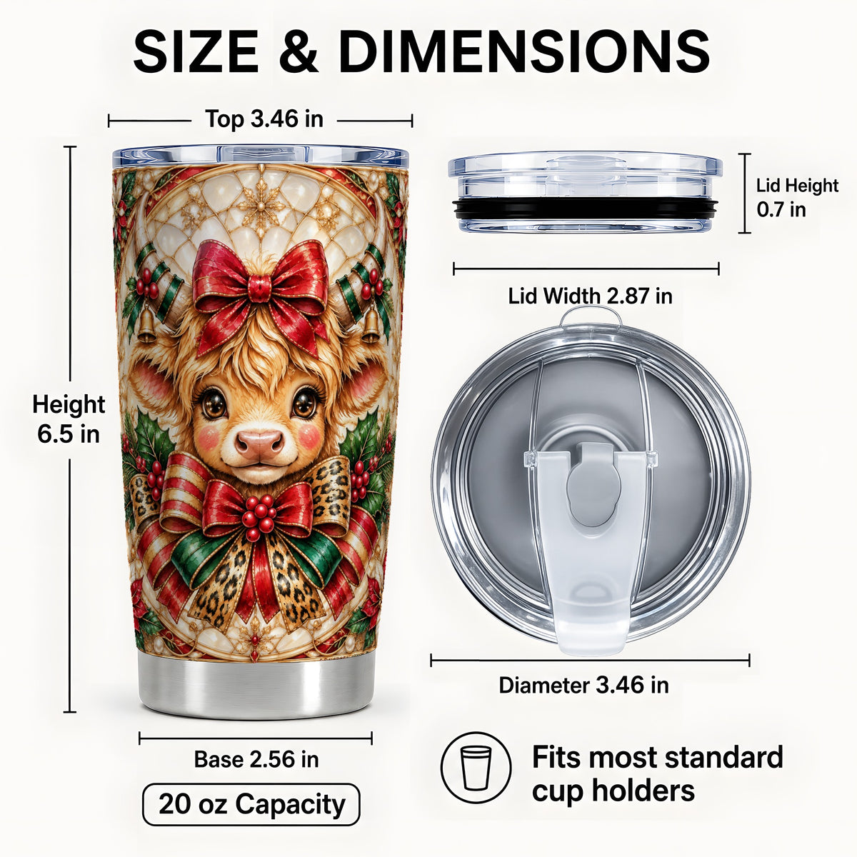 #pl[20oz|Steel] Ornate Cow Tumbler 20oz, Christmas Cow Tumbler, Stainless Steel Travel Cup