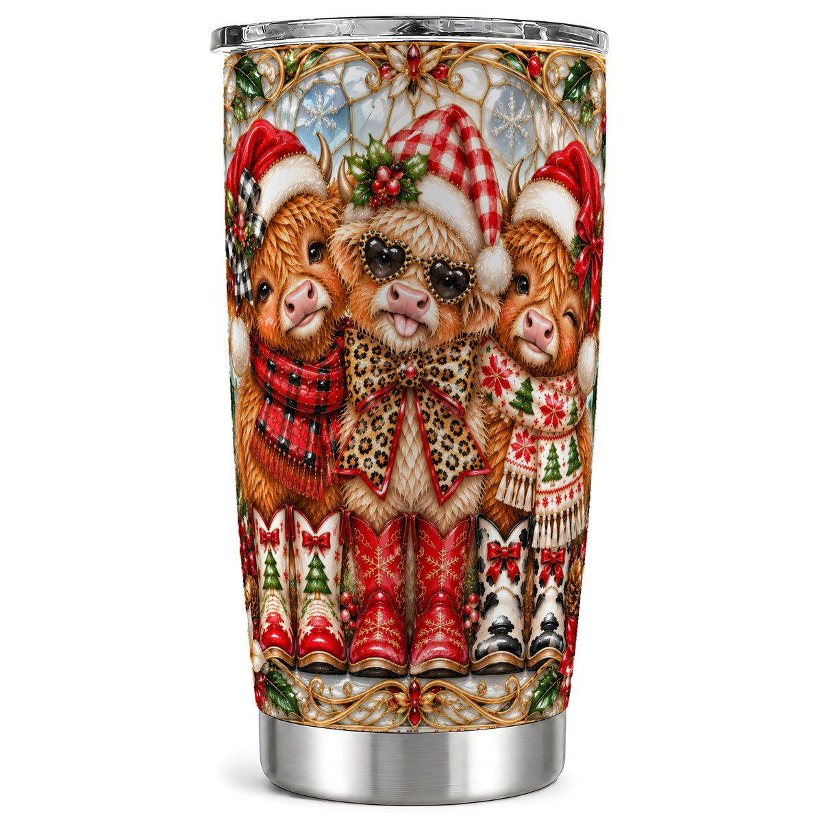 #pl[20oz|Steel] Three Cow Tumbler 20oz, Christmas Cow Tumbler, Stainless Steel Travel Cup