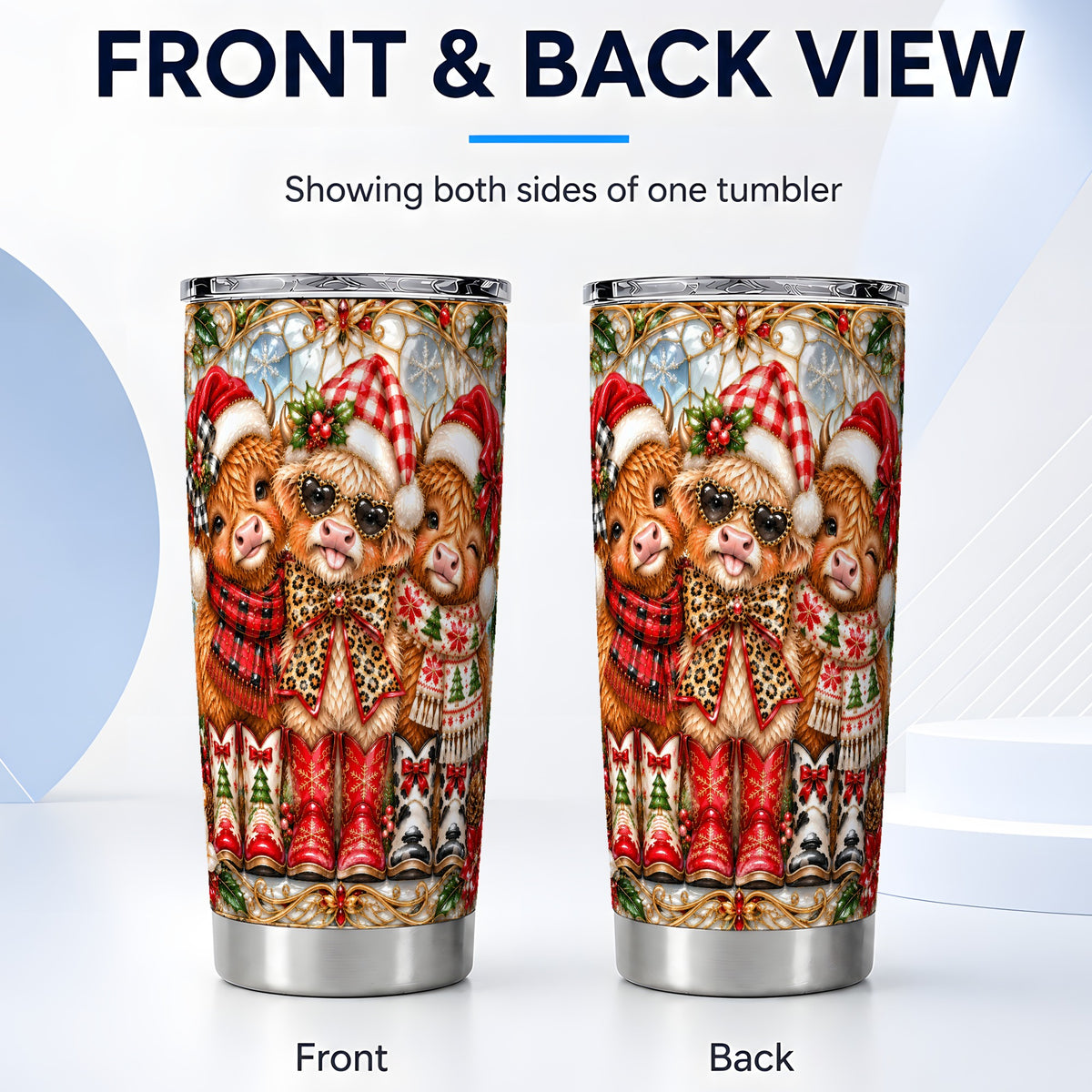 #pl[20oz|Steel] Three Cow Tumbler 20oz, Christmas Cow Tumbler, Stainless Steel Travel Cup