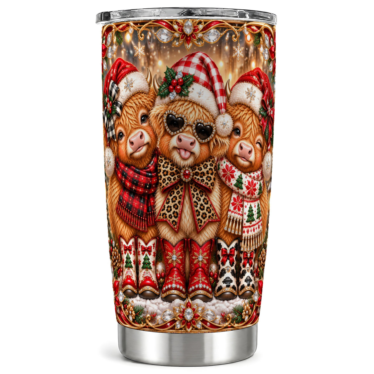 #pl[20oz|Steel] Cow Trio Tumbler 20oz, Christmas Cow Tumbler, Stainless Steel Travel Cup