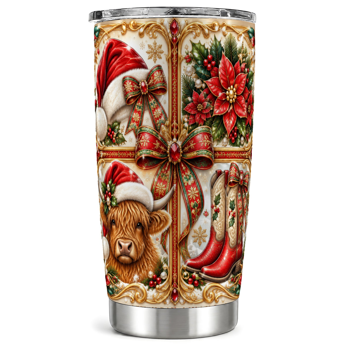 #pl[20oz|Steel] Western Cow Tumbler 20oz, Christmas Cow Tumbler, Stainless Steel Travel Cup