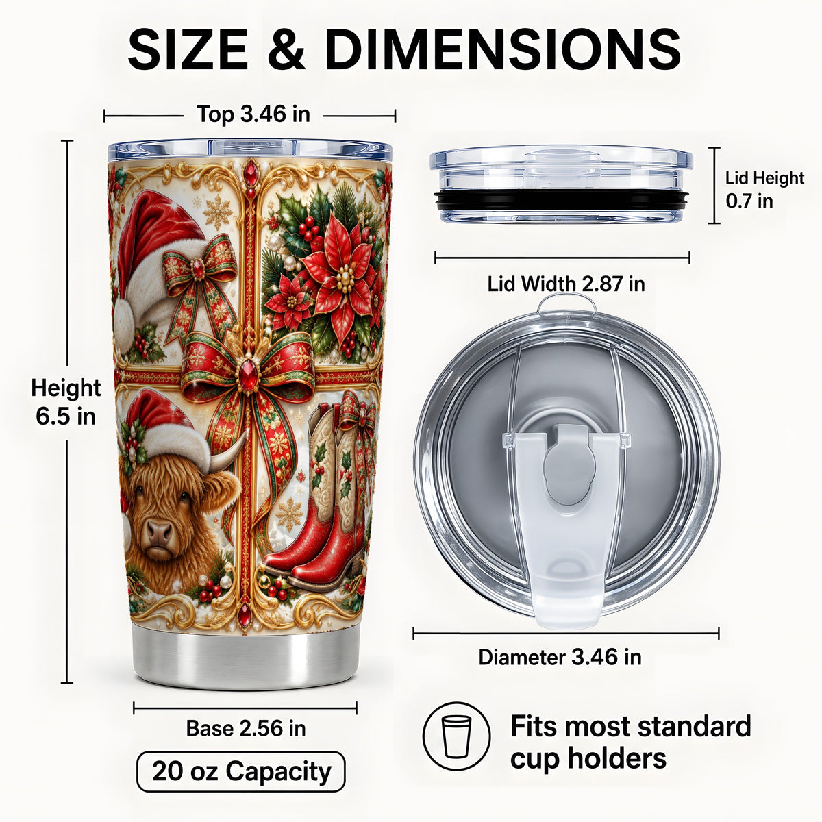 #pl[20oz|Steel] Western Cow Tumbler 20oz, Christmas Cow Tumbler, Stainless Steel Travel Cup